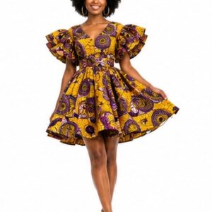 Robe Wax Mini Évasée Manches Volantées
